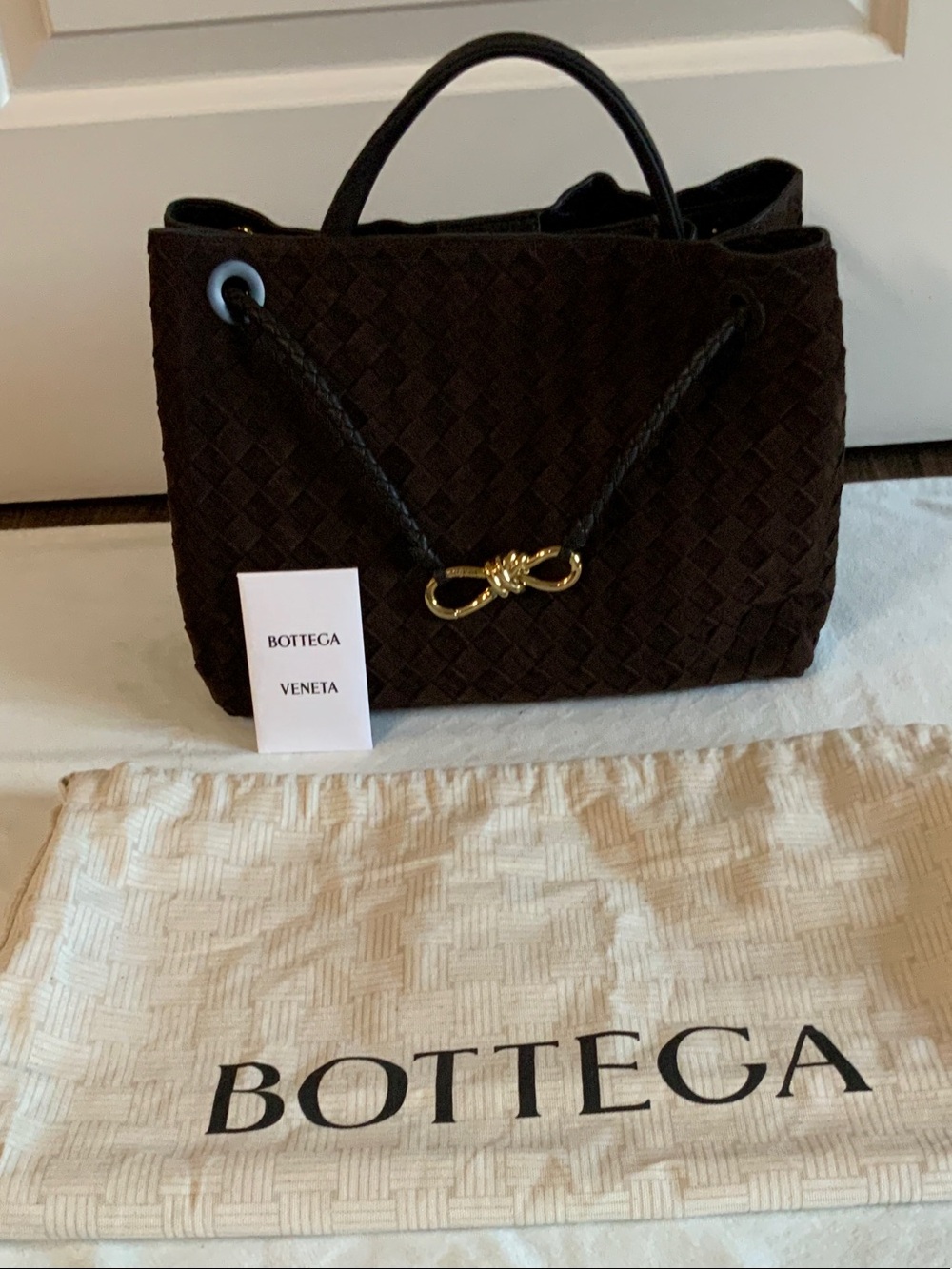 Bottega Veneta Andiomo Medium Suede Top Handle Bag